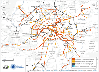 Carte Pistes cyclables temporaires du Grand Paris et d’Île-de-France